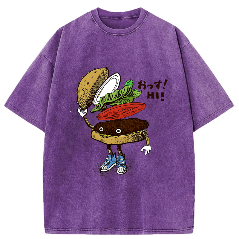 Tokyo-Tiger Hamburger That Says Hello Washed T-Shirt