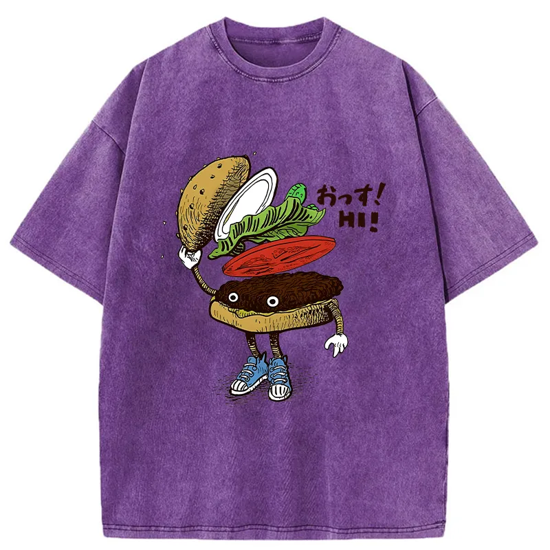 Tokyo-Tiger Hamburger That Says Hello Washed T-Shirt