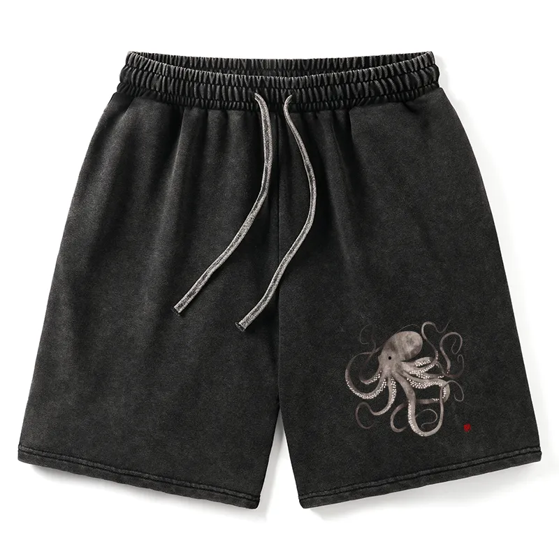 Tokyo-Tiger Octopus Japanese Calligraphy Washed Shorts