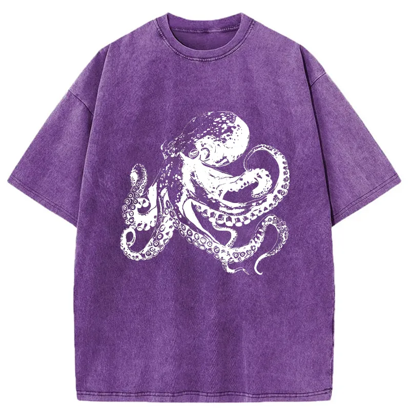 Tokyo-Tiger Woodcut Octopus Washed T-Shirt