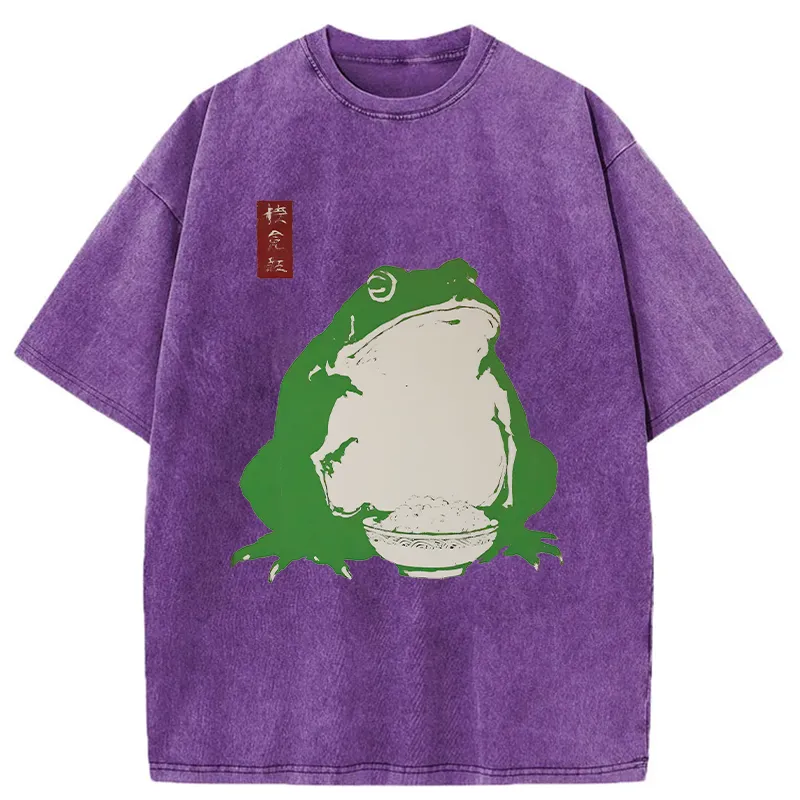 Tokyo-Tiger Fat Frog Eats Rice Washed T-Shirt