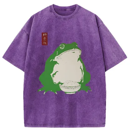 Tokyo-Tiger Fat Frog Eats Rice Washed T-Shirt