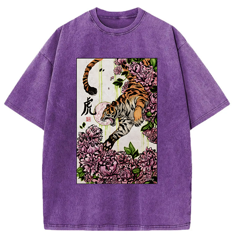 Tokyo-Tiger Tiger And Peony Washed T-Shirt