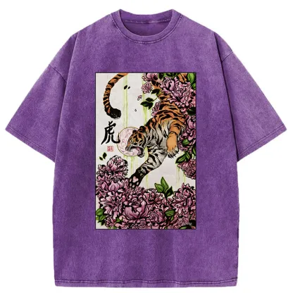 Tokyo-Tiger Tiger And Peony Washed T-Shirt