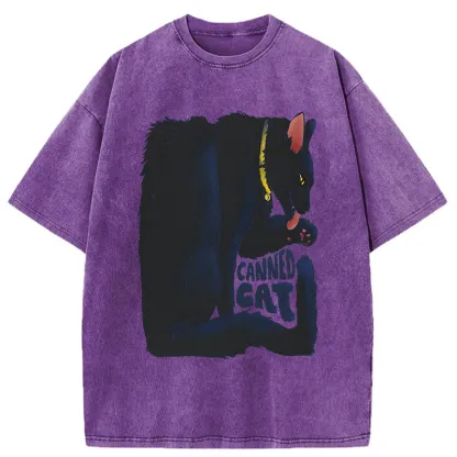 Tokyo-Tiger Cat Food Cans With Limited Width Washed T-Shirt