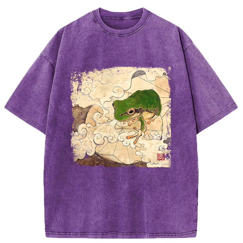 Tokyo-Tiger Vintage Frog Painting Washed T-Shirt