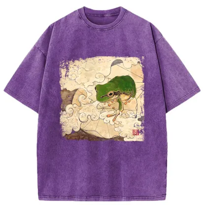 Tokyo-Tiger Vintage Frog Painting Washed T-Shirt