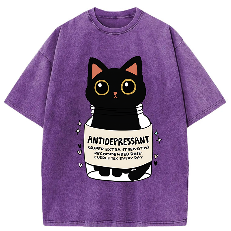 Tokyo-Tiger Antidepressant Black Cat Washed T-Shirt