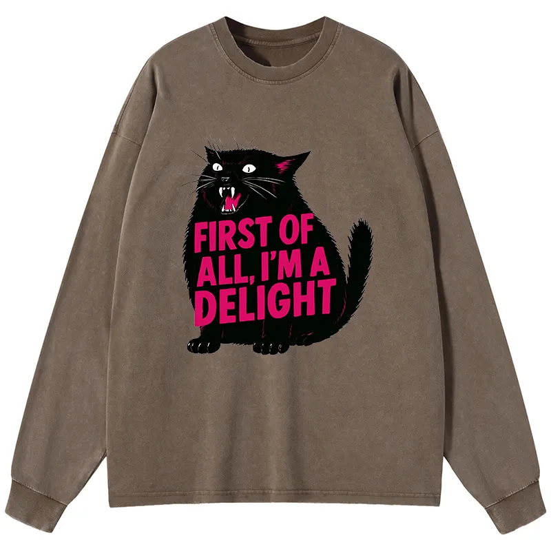 Tokyo-Tiger Roaring Black Cat Washed Long Sleeve T-Shirt