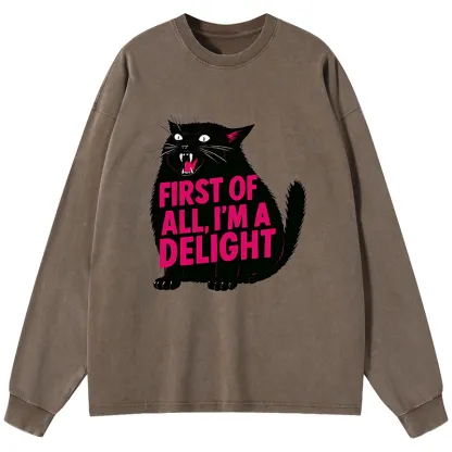 Tokyo-Tiger Roaring Black Cat Washed Long Sleeve T-Shirt