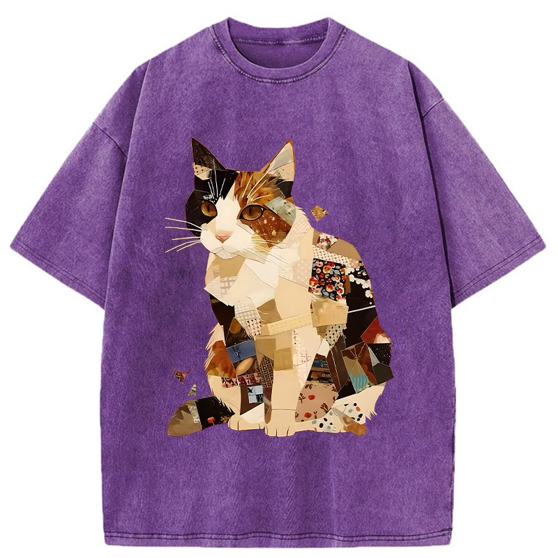 Tokyo-Tiger Painting Of A Patchwork Orange Cat Washed T-Shirt