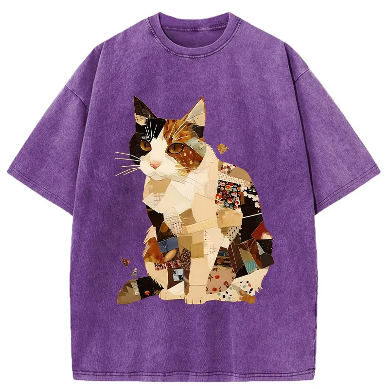 Tokyo-Tiger Painting Of A Patchwork Orange Cat Washed T-Shirt