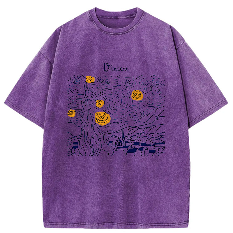 Tokyo-Tiger Minimalist Starry Sky Washed T-Shirt