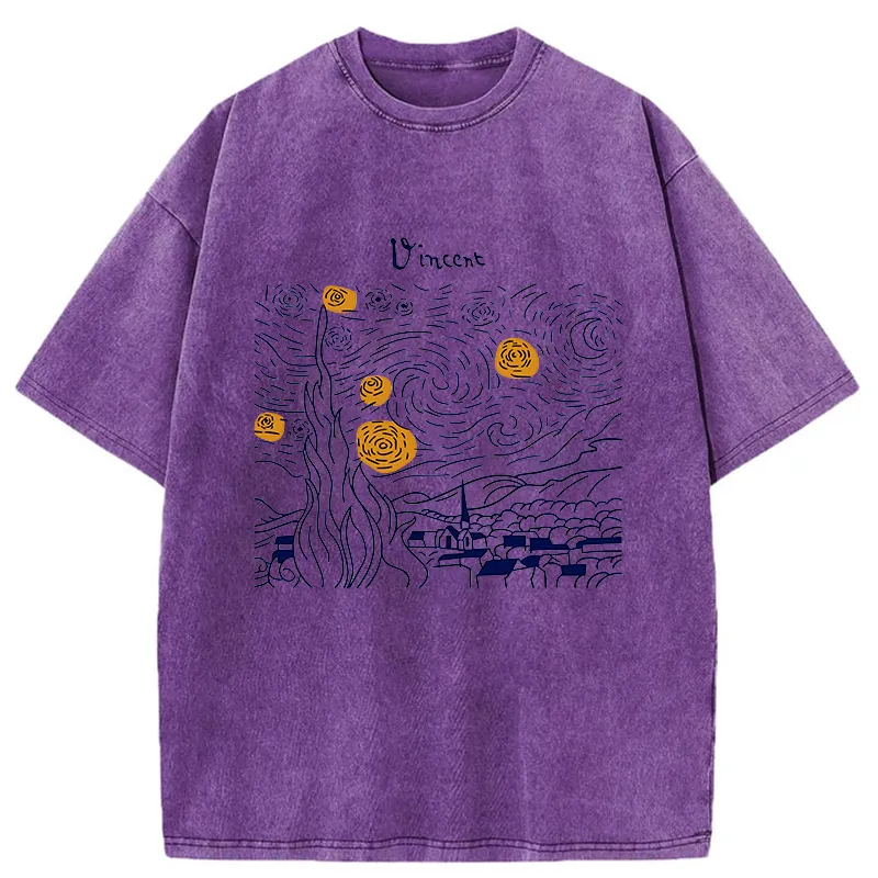 Tokyo-Tiger Minimalist Starry Sky Washed T-Shirt