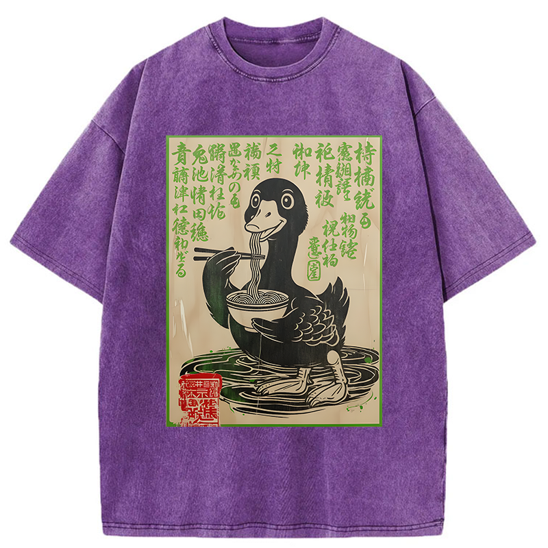 Tokyo-Tiger Retro Duck Eating Ramen Washed T-Shirt