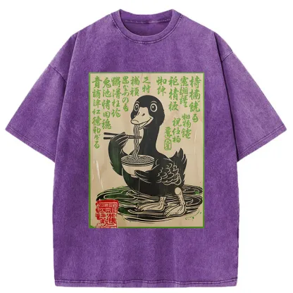 Tokyo-Tiger Retro Duck Eating Ramen Washed T-Shirt