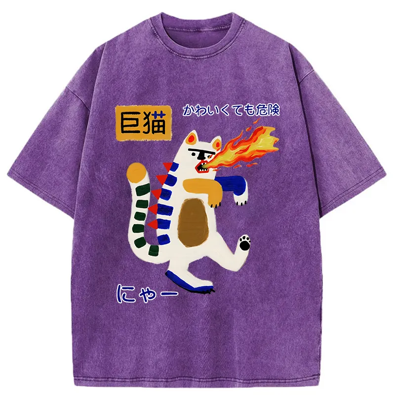 Tokyo-Tiger Fire-breathing Giant Cat Washed T-Shirt