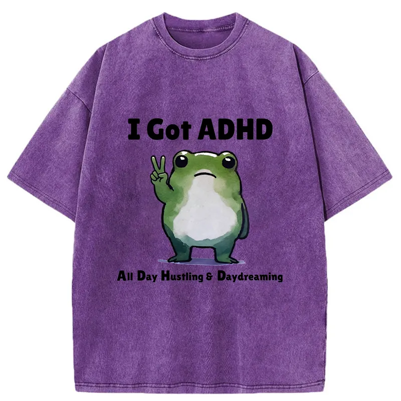 Tokyo-Tiger Frog With ADHD Funny Washed T-Shirt