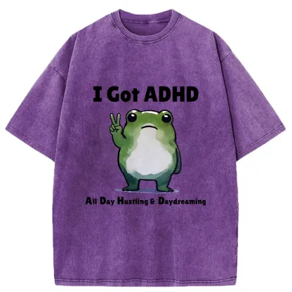 Tokyo-Tiger Frog With ADHD Funny Washed T-Shirt