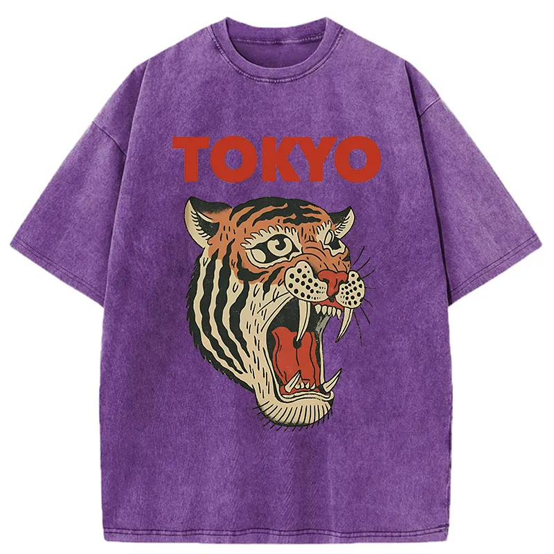 Tokyo-Tiger Retro Ukiyo-e Tiger Washed T-Shirt