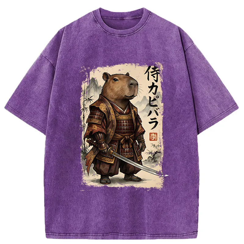 Tokyo-Tiger Samurai Capybara Washed T-Shirt