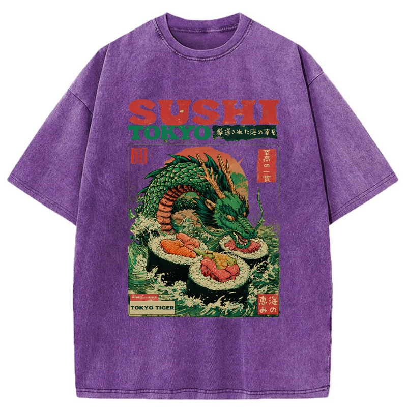Tokyo-Tiger Ocean Dragon Sushi Washed T-Shirt