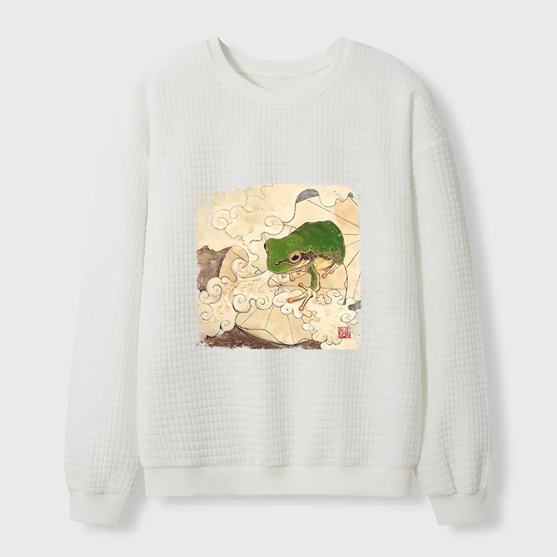 Tokyo-Tiger Vintage Frog Painting Waffle Sweatshirt