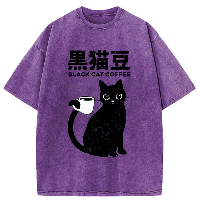 Tokyo-Tiger Black Cat And Coffee Washed T-Shirt