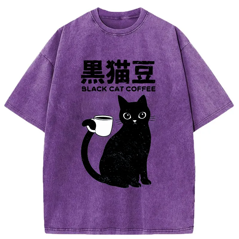 Tokyo-Tiger Black Cat And Coffee Washed T-Shirt Sale