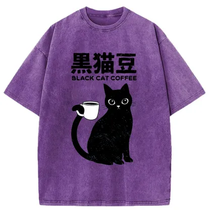 Tokyo-Tiger Black Cat And Coffee Washed T-Shirt