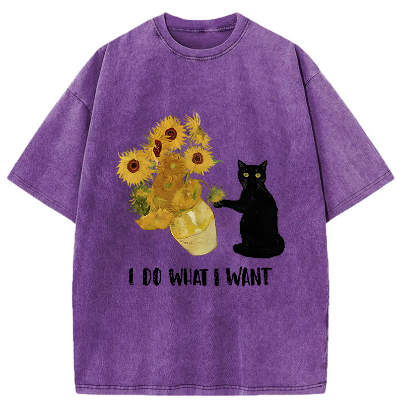 Tokyo-Tiger Mischievous Black Cat Washed T-Shirt