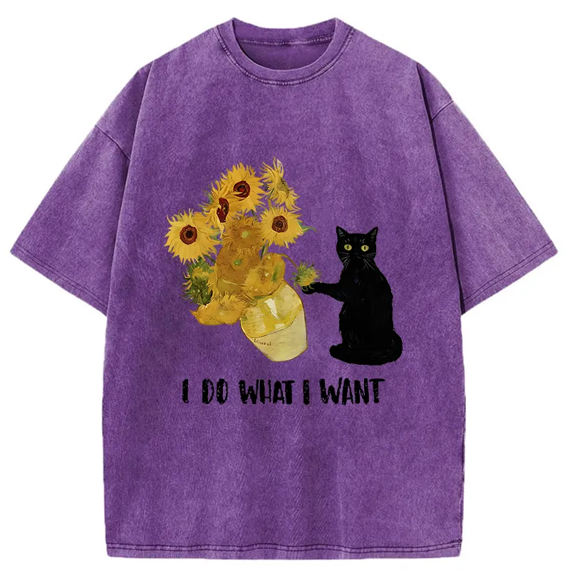 Tokyo-Tiger Mischievous Black Cat Washed T-Shirt