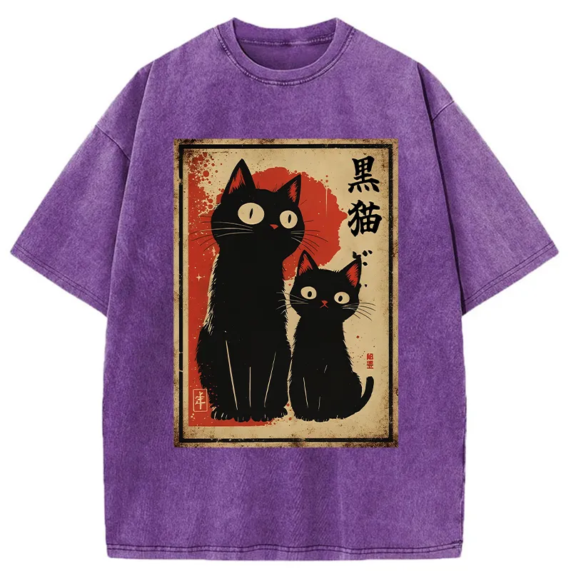 Tokyo-Tiger Two Black Cats Washed T-Shirt