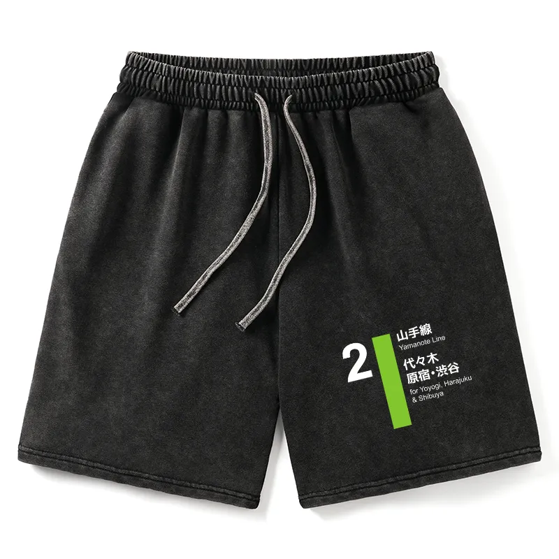 Tokyo-Tiger Yamanote Line Shibuya and Harajuku Washed Shorts