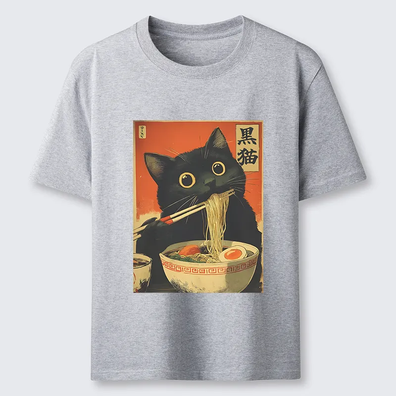 Tokyo-Tiger Black Cat Eats Japanese Ramen Retro Classic T-Shirt