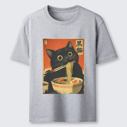 Tokyo-Tiger Black Cat Eats Japanese Ramen Retro Classic T-Shirt
