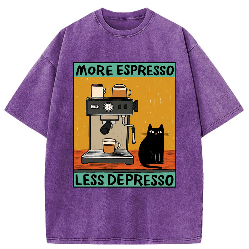 Tokyo-Tiger More Espresso Less Depresso Cat Washed T-Shirt