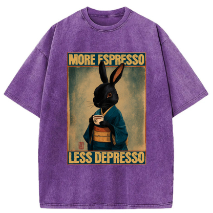 Tokyo-Tiger More Espresso Less Depresso Rabbit Washed T-Shirt