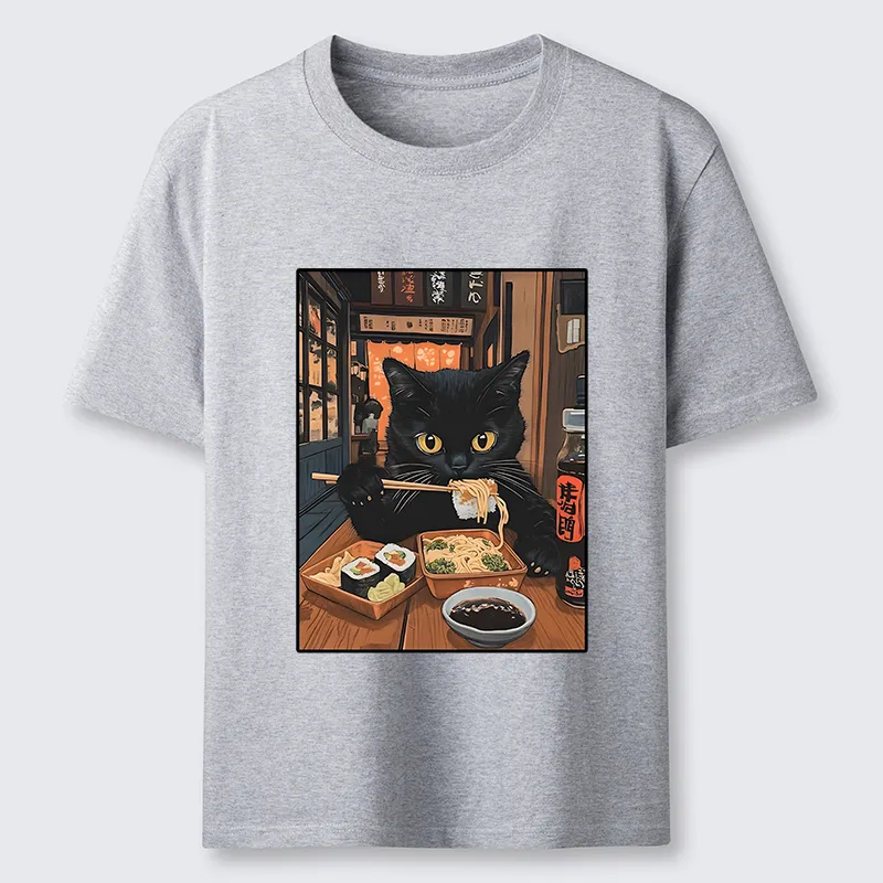 Tokyo-Tiger Black Cat Eating At Sushi Restaurant Classic T-Shirt