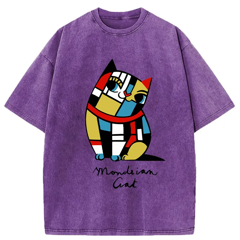 Tokyo-Tiger Cat of Mondrian Washed T-Shirt