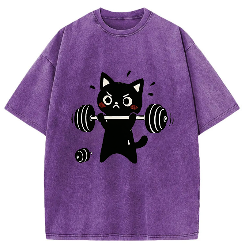 Tokyo-Tiger Black Cat Exercise Washed T-Shirt