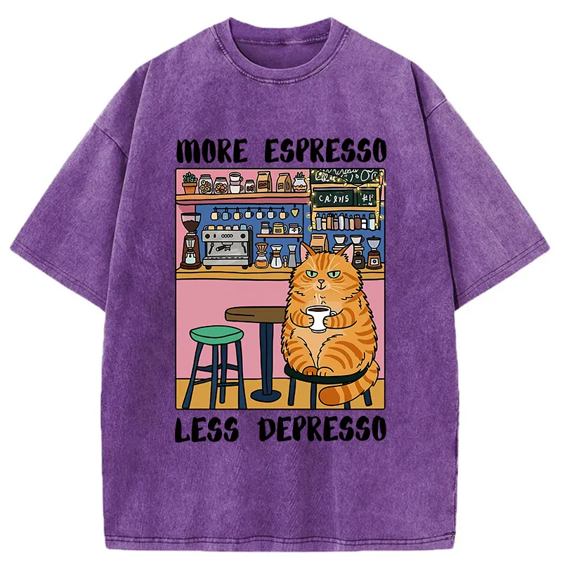 Tokyo-Tiger Orange Cat Drinking Espresso Washed T-Shirt