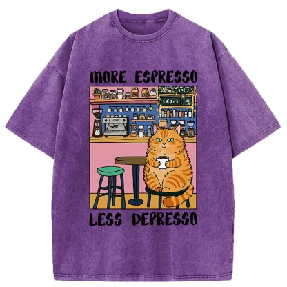 Tokyo-Tiger Orange Cat Drinking Espresso Washed T-Shirt