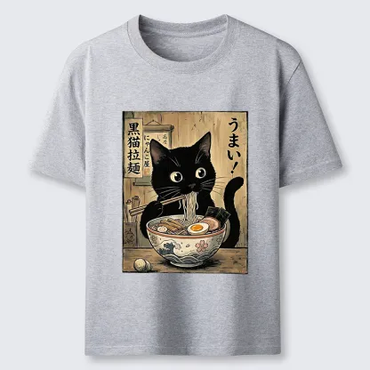 Tokyo-Tiger Black Cat Eats Delicious Japanese Ramen Classic T-Shirt