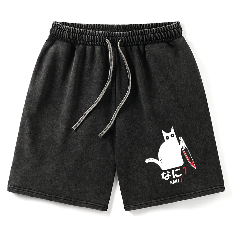 Tokyo-Tiger A Puzzled Cat Holding A Knife Washed Shorts