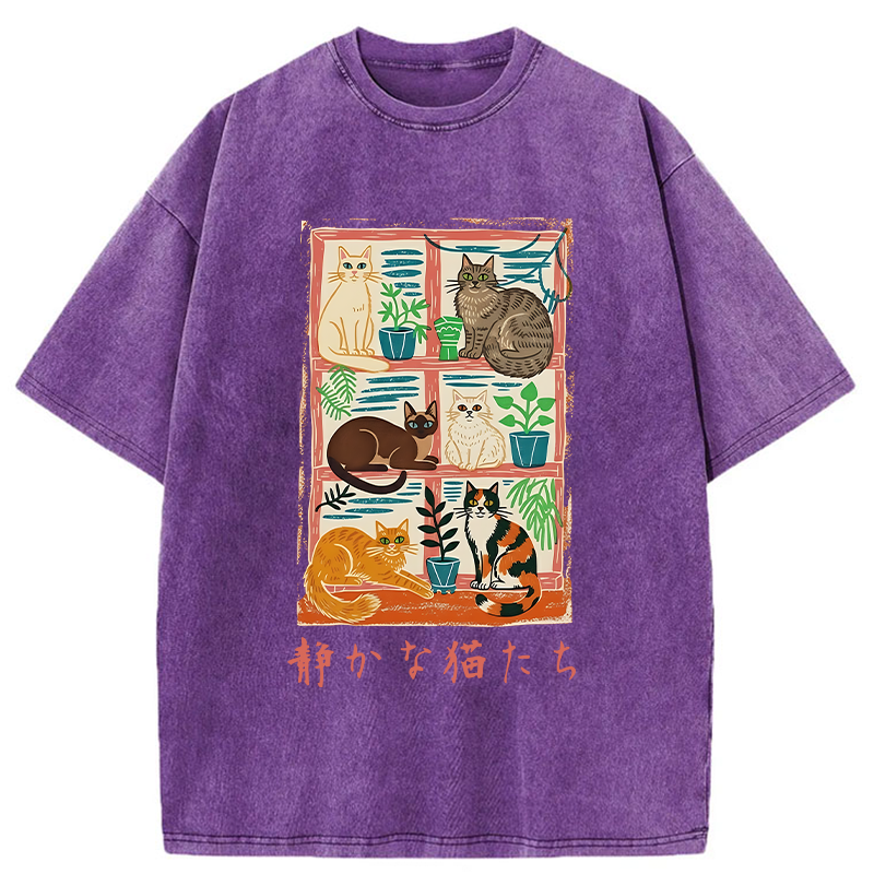 Tokyo-Tiger Cats Were Lying By The Window Washed T-Shirt