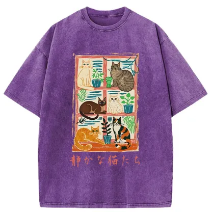 Tokyo-Tiger Cats Were Lying By The Window Washed T-Shirt