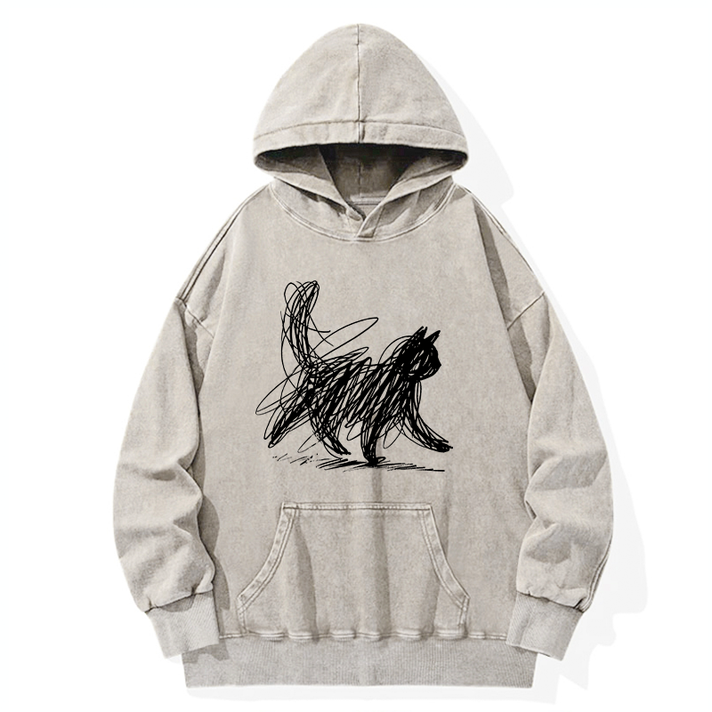 Tokyo-Tiger Minimalist Cat Art Washed Hoodie