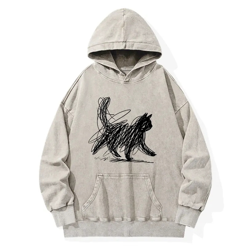 Tokyo-Tiger Minimalist Cat Art Washed Hoodie
