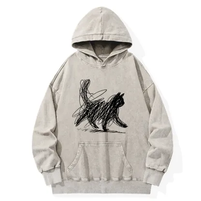 Tokyo-Tiger Minimalist Cat Art Washed Hoodie